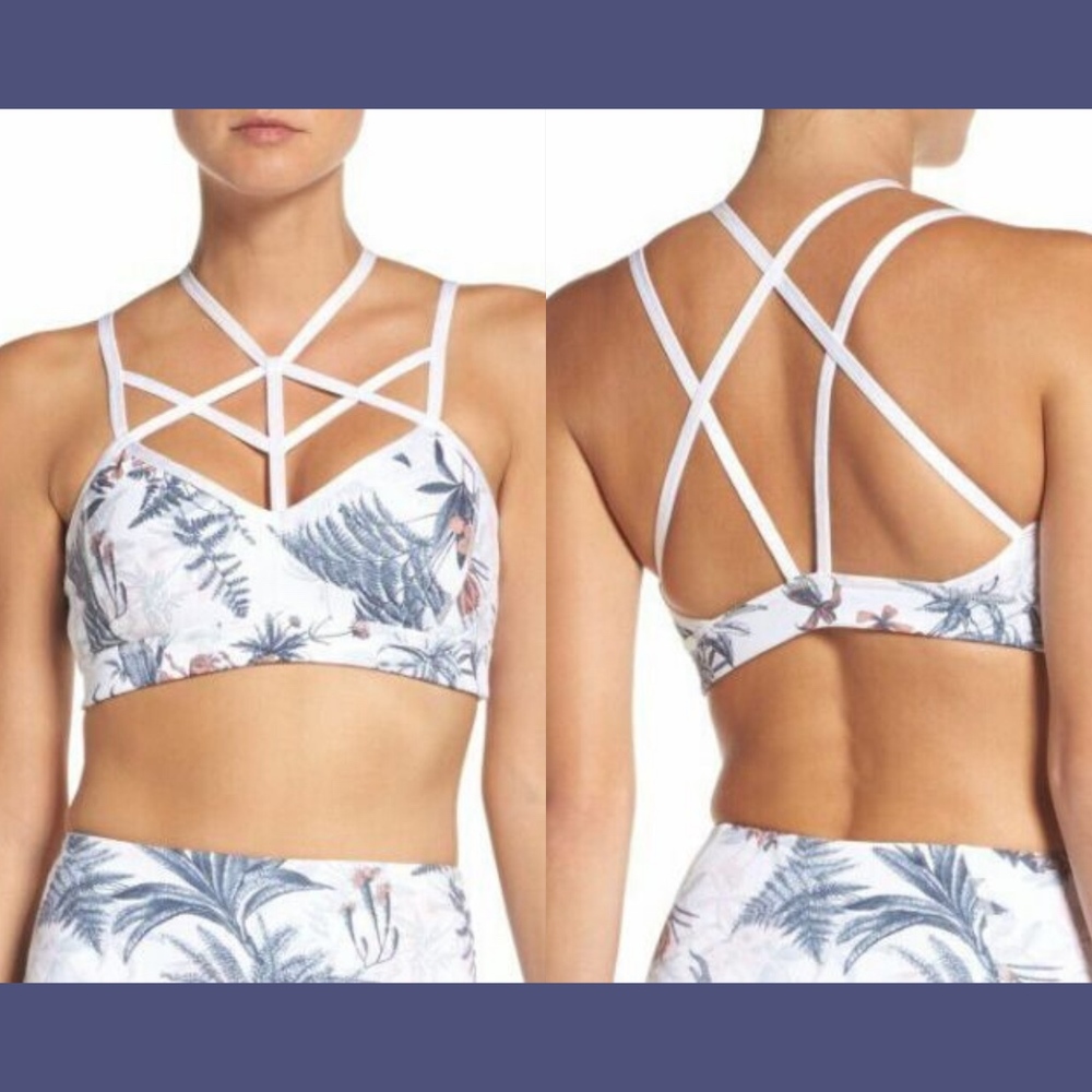 NEW Zella Inner Strength‎ Sports Bra White Floral [SZ Large ]